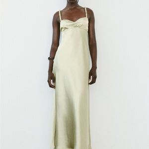 Zara Elegant Sage Green Satin Midi Dress NWT